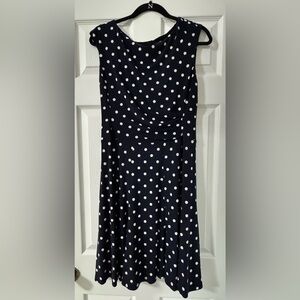 Ralph Lauren Navy Polka Dot Midi Dress